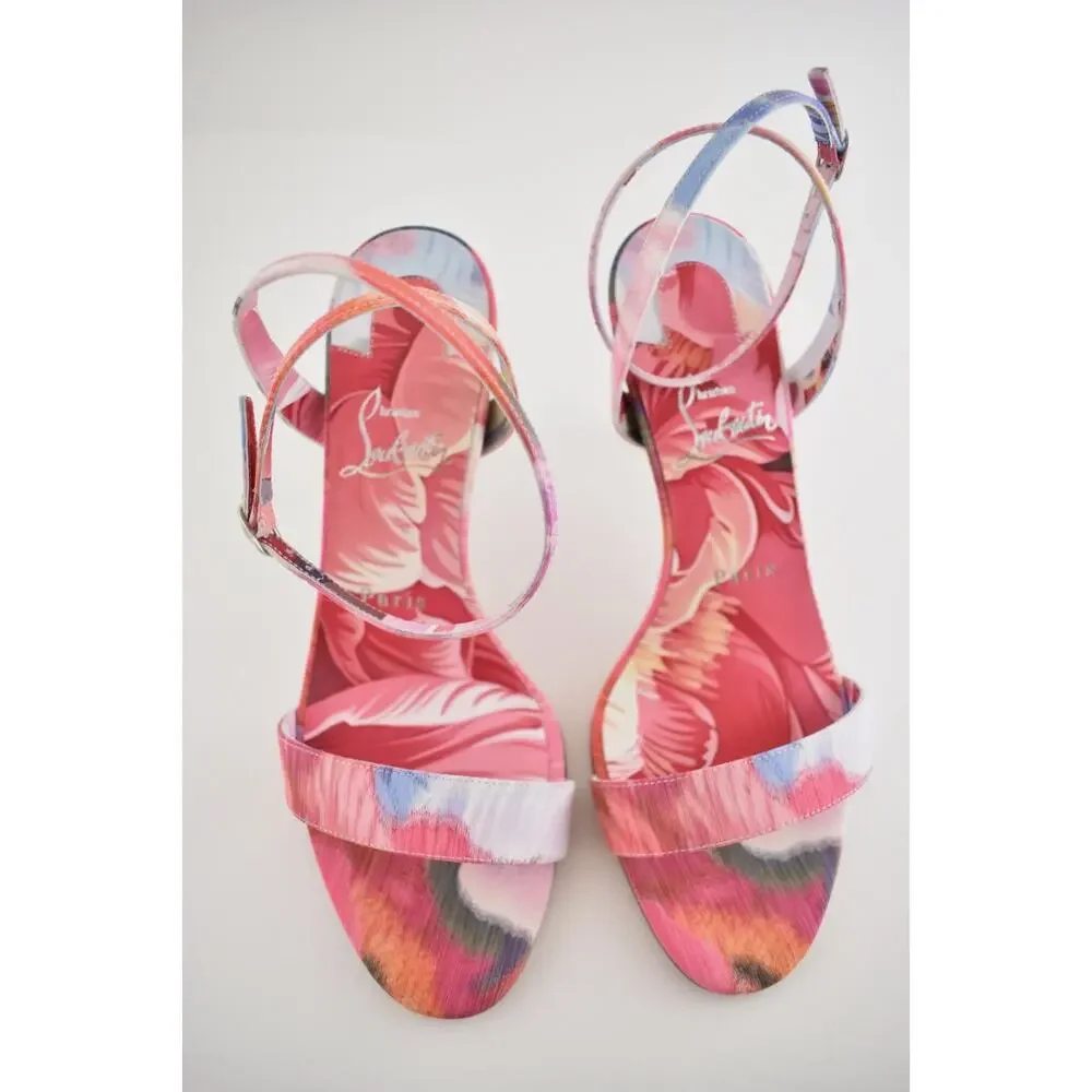 Christian Louboutin Miss Z Sandal 80 Pink Floral Ankle Strap Sandal Heel Pump 36